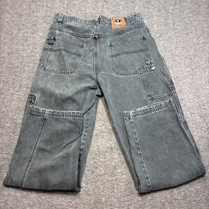 Texas Tuff Jeans Carpenter Pants Men 36x32 Gray Distressed Black Denim Y2K Baggy